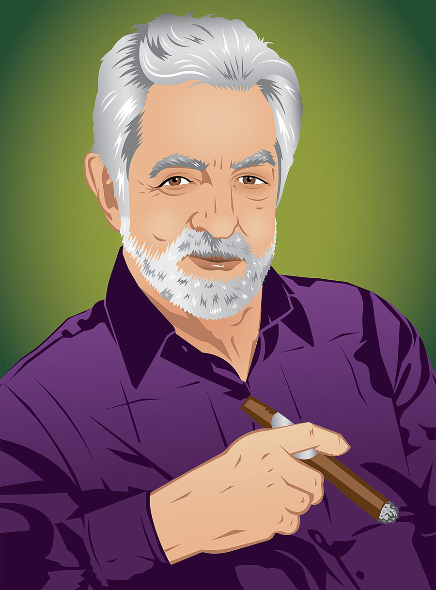 A portrait illustration of Joe Mantegna