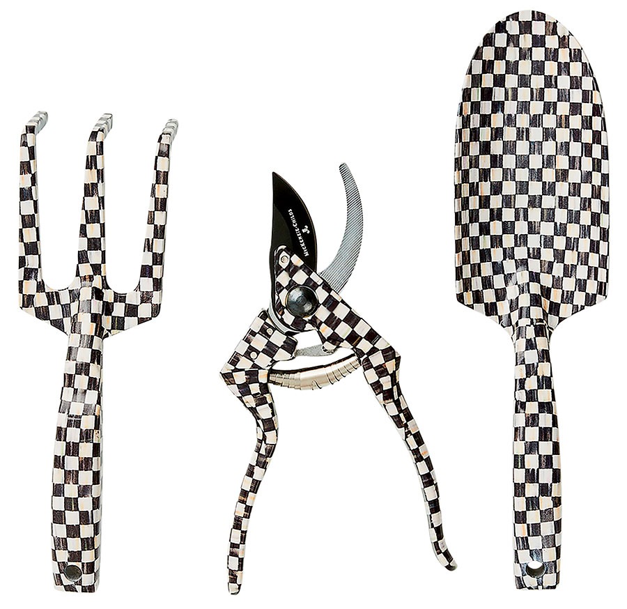MacKenzie-Childs aluminum and stainless steel gardening tool set