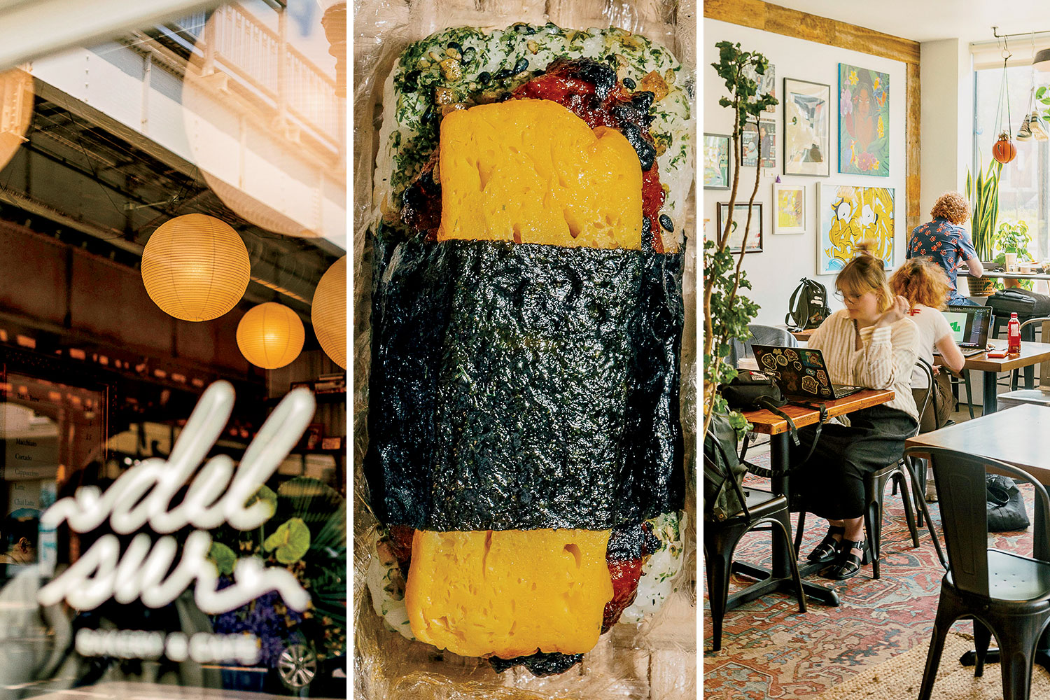 The Del Sur Bakery storefront, food from Kanin, and the dining area in Side Practice