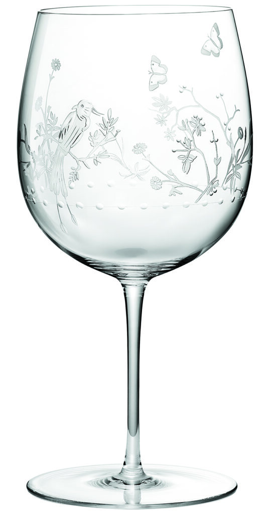 Hand-etched Jardin wineglass