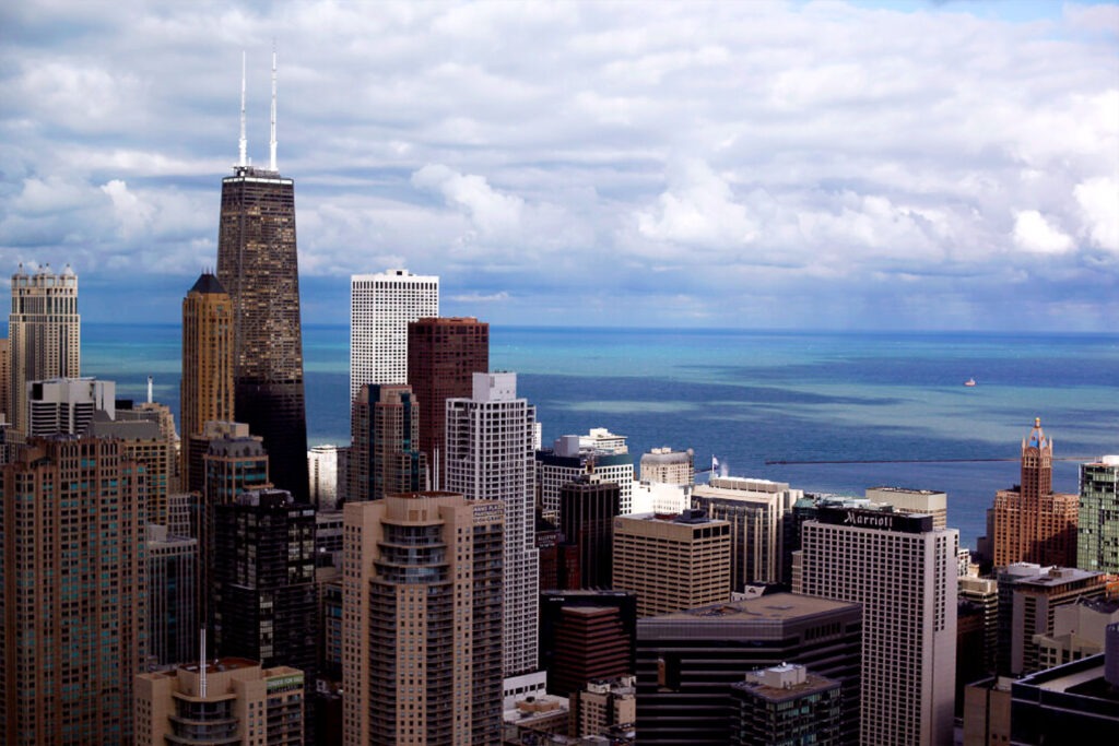 The Chicago skyline facing Lake Michigan