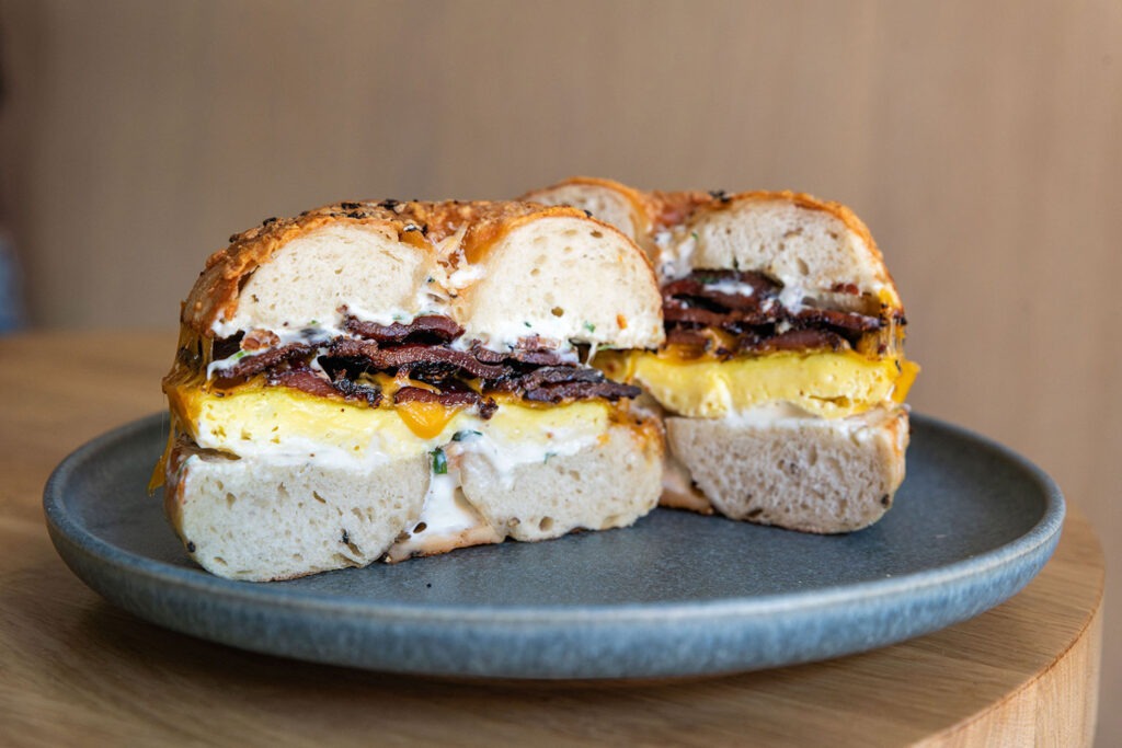 A breakfast bagel from Tilly Bagel Shop