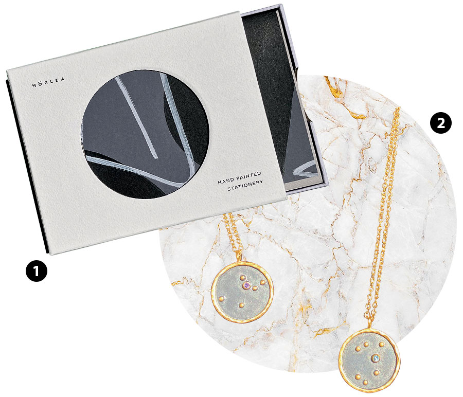 Moglea hand-painted cards and zodiac constellation necklaces
