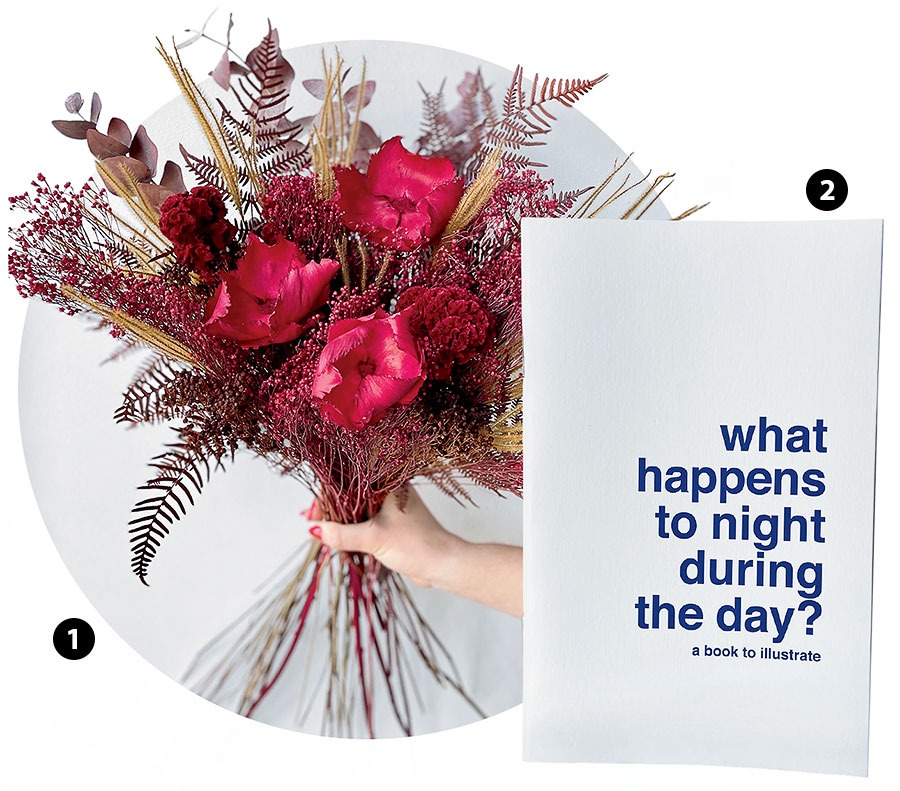 Preserved-flower bouquets and the book ‘What Happens to Night During the Day?’
