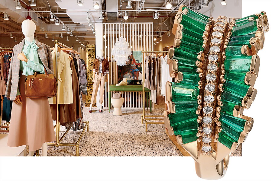Inside Space 519 and a piece of jewelry from the store