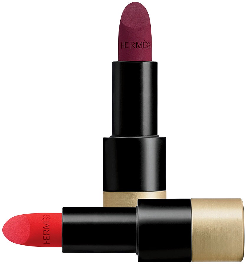 Matte lipstick in Rouge H (vertical) and Rouge Casaque