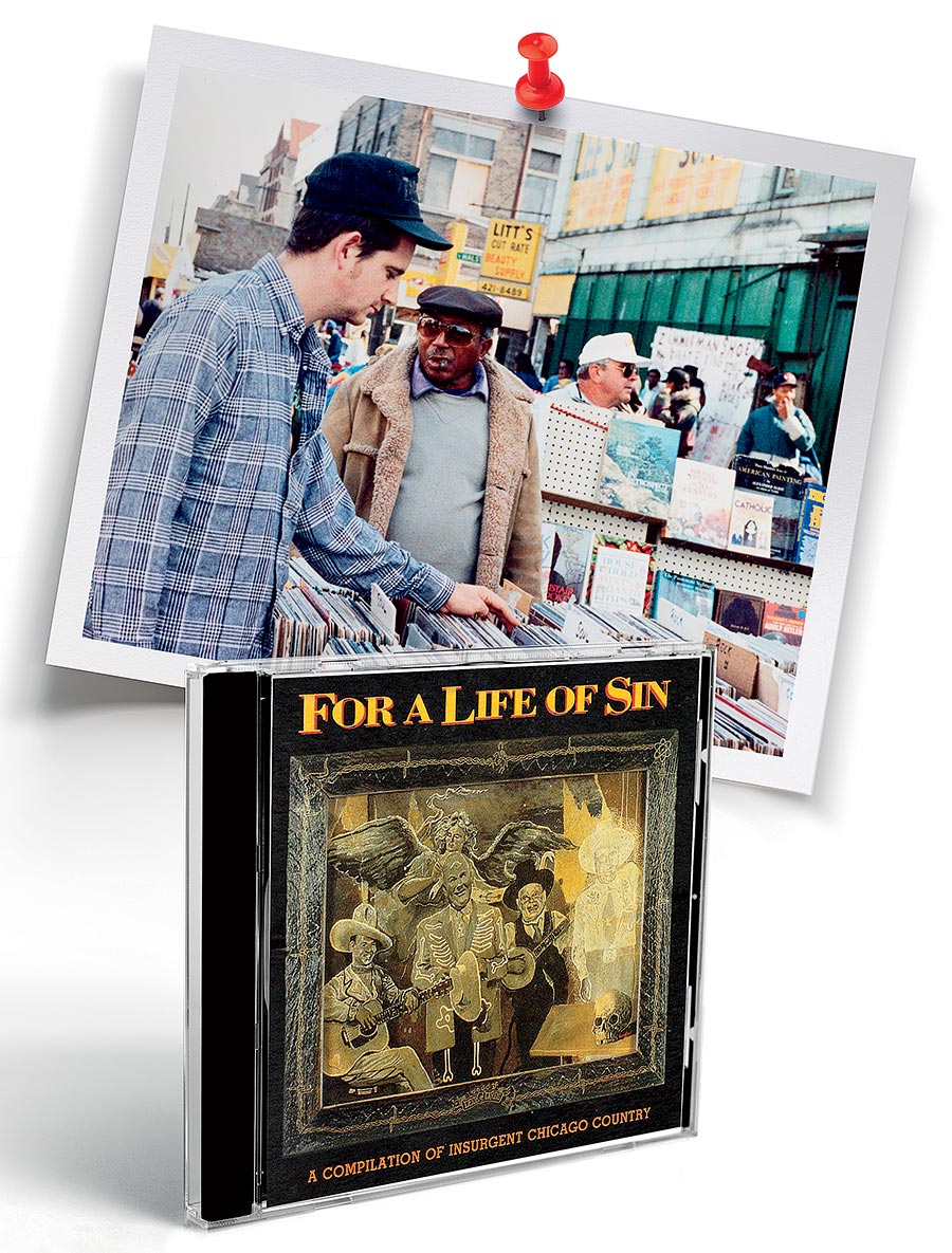A photo of Rob Miller at a record store, and the ‘For a Life of Sin’ CD