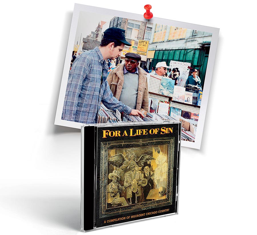 A photo of Rob Miller at a record store, and the ‘For a Life of Sin’ CD