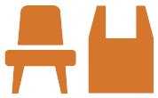 Orange chair and carryout bag icons