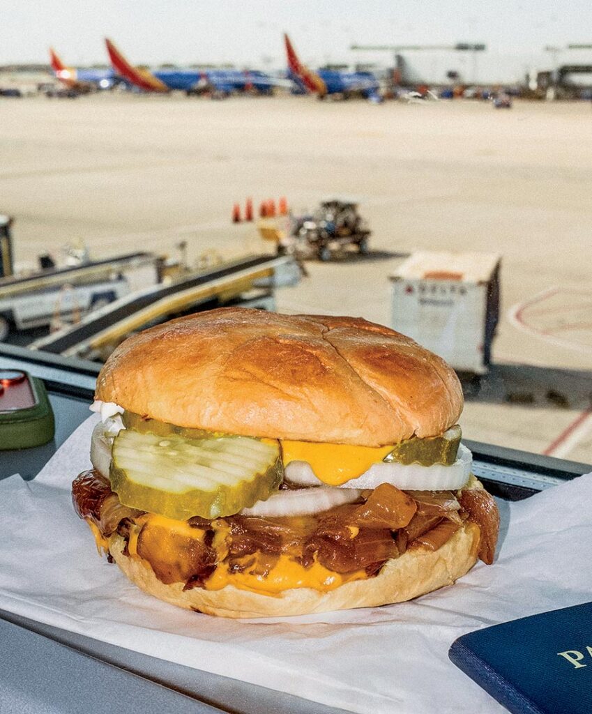 A cheeseburger from Billy Goat Tavern at Midway Airport