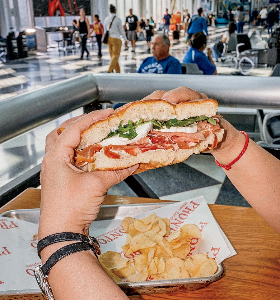 A sandwich and chips from Pronto Sandwiches at O'Hare Airport