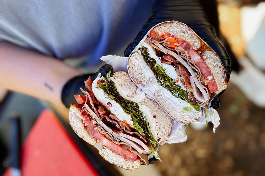 A sandwich cut in half at Dorothy’s Bakery