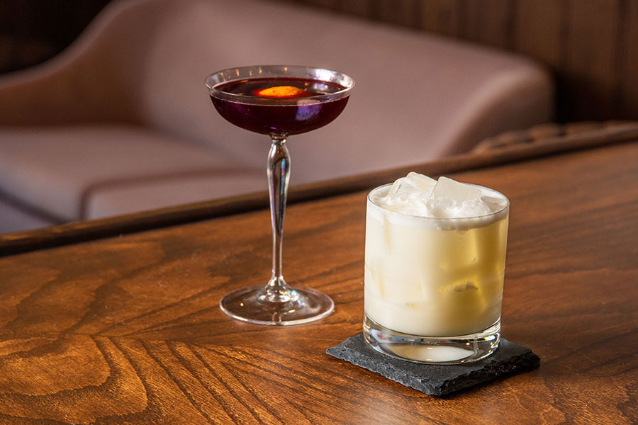 Cocktails on display at Atelier