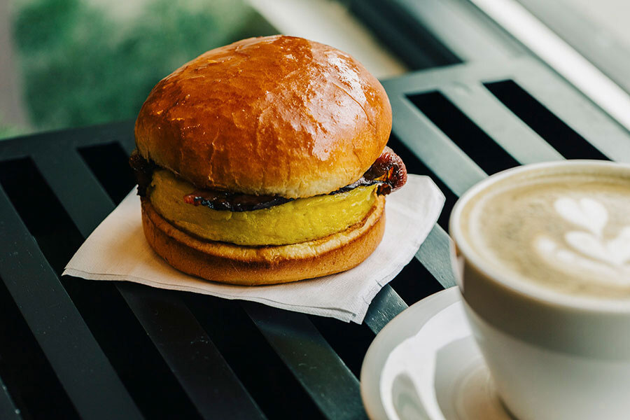 A breakfast sandwich at Luckycat