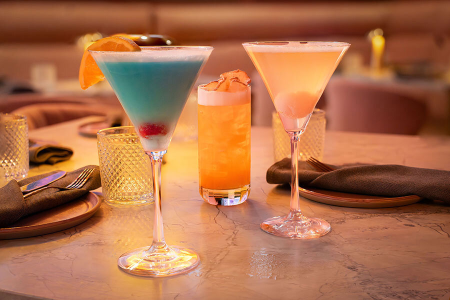 Colorful cocktails on display at Kit Kat Club