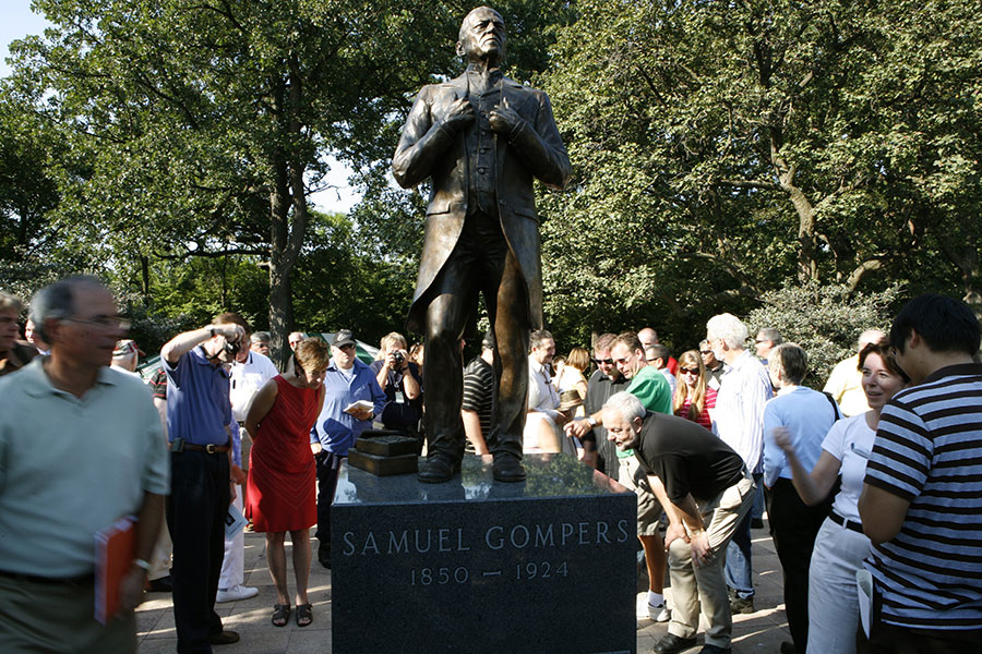 A bronze statue of Samuel Gompers at Gompers Park