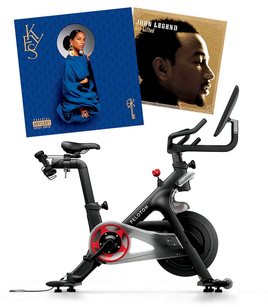 ‘Keys’ by Alicia Keys, ‘Get Lifted’ by John Legend, and a Peloton bike
