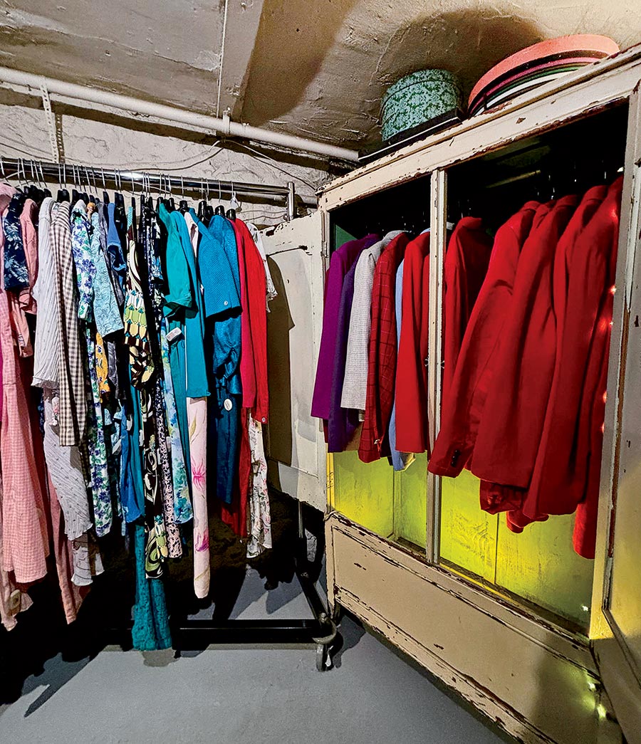 Clothes hanging on the racks at Una Mae's