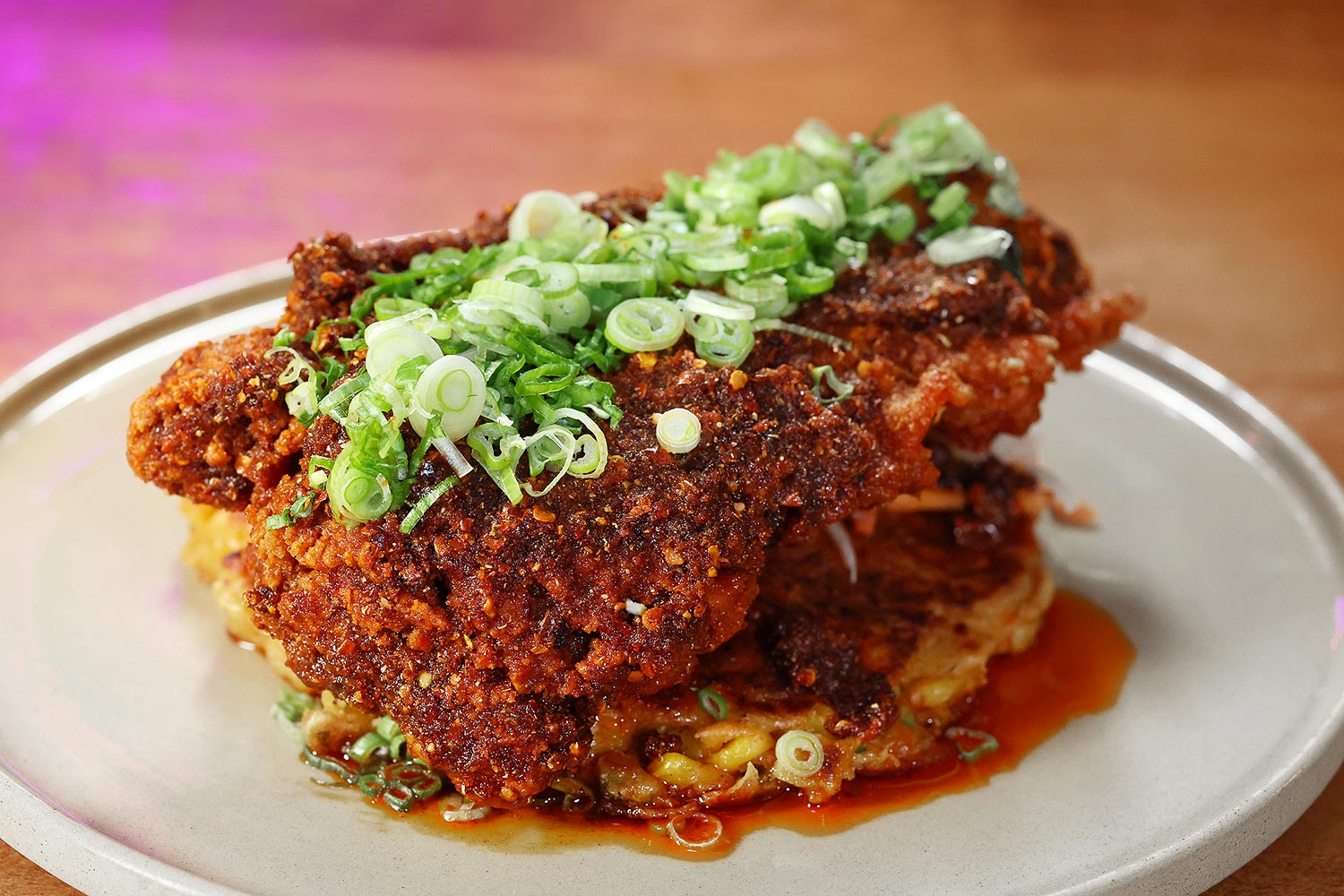 The tandoori honey chicken with scallion corn hoecake at Lilac Tiger