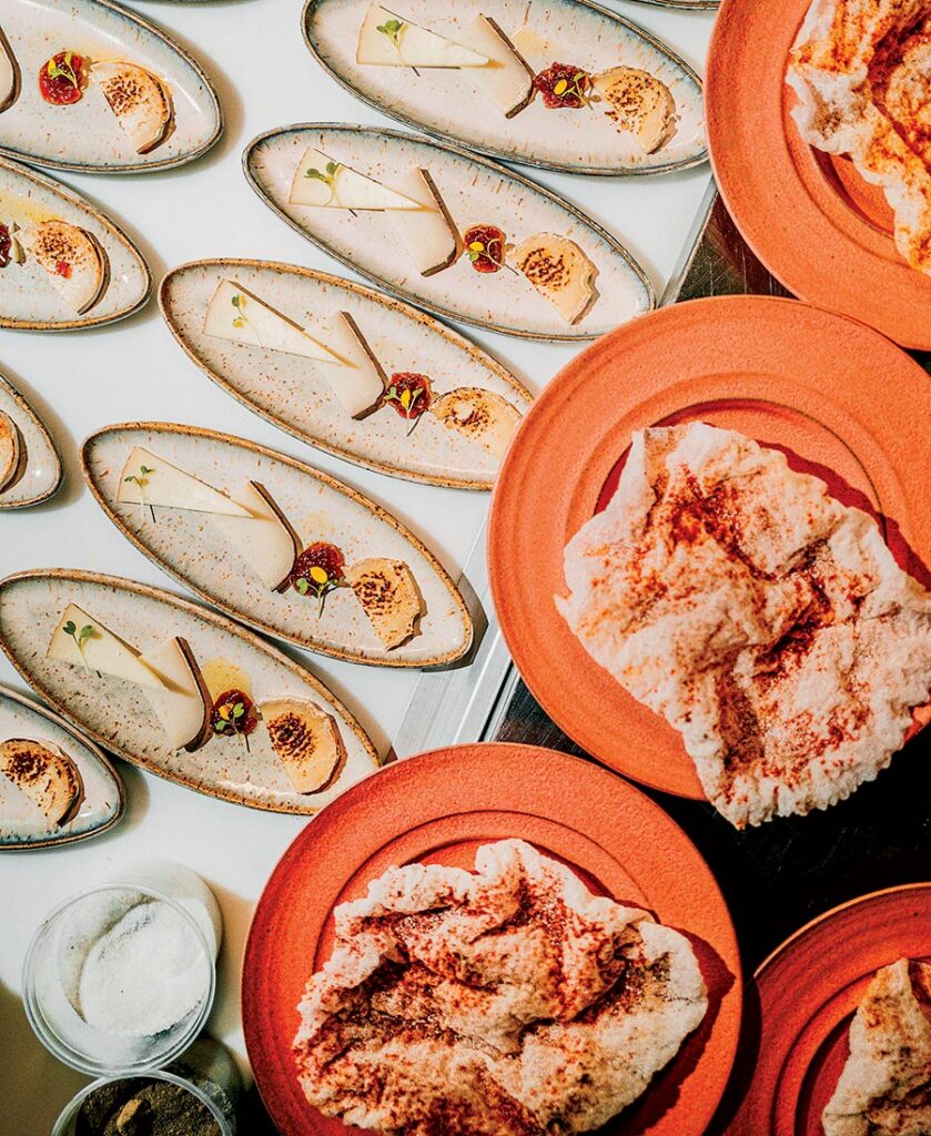 Spanish cheeses and rice crackers for the tuna crudo