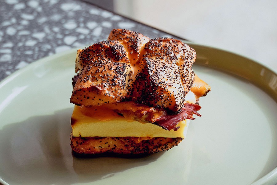 A breakfast sandwich at Prequel Cafe & Bakery