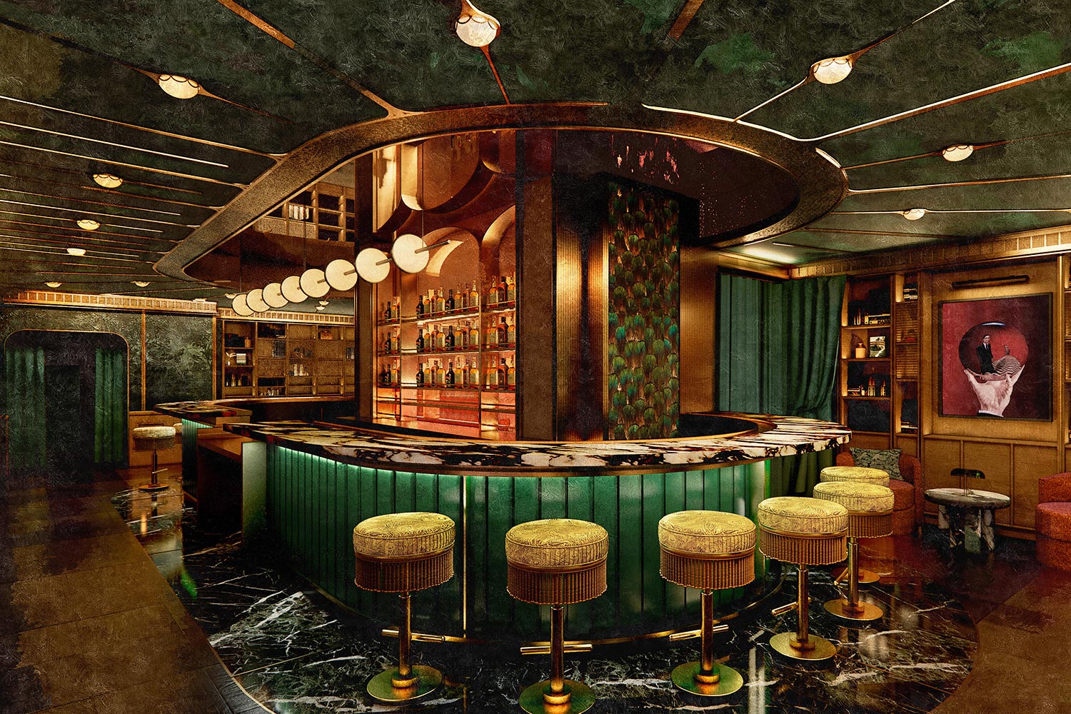 A rendering of "The Library" at The Hand & The Eye