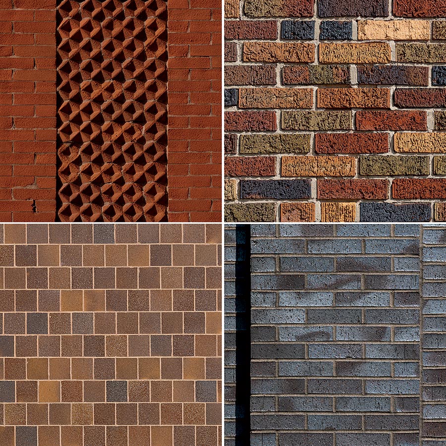 (Clockwise from top left): Brick from the 1880s, 1920s, 2020s, and 1980s.