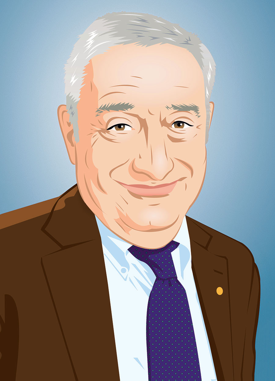 An illustration of Joel Mokyr on the right