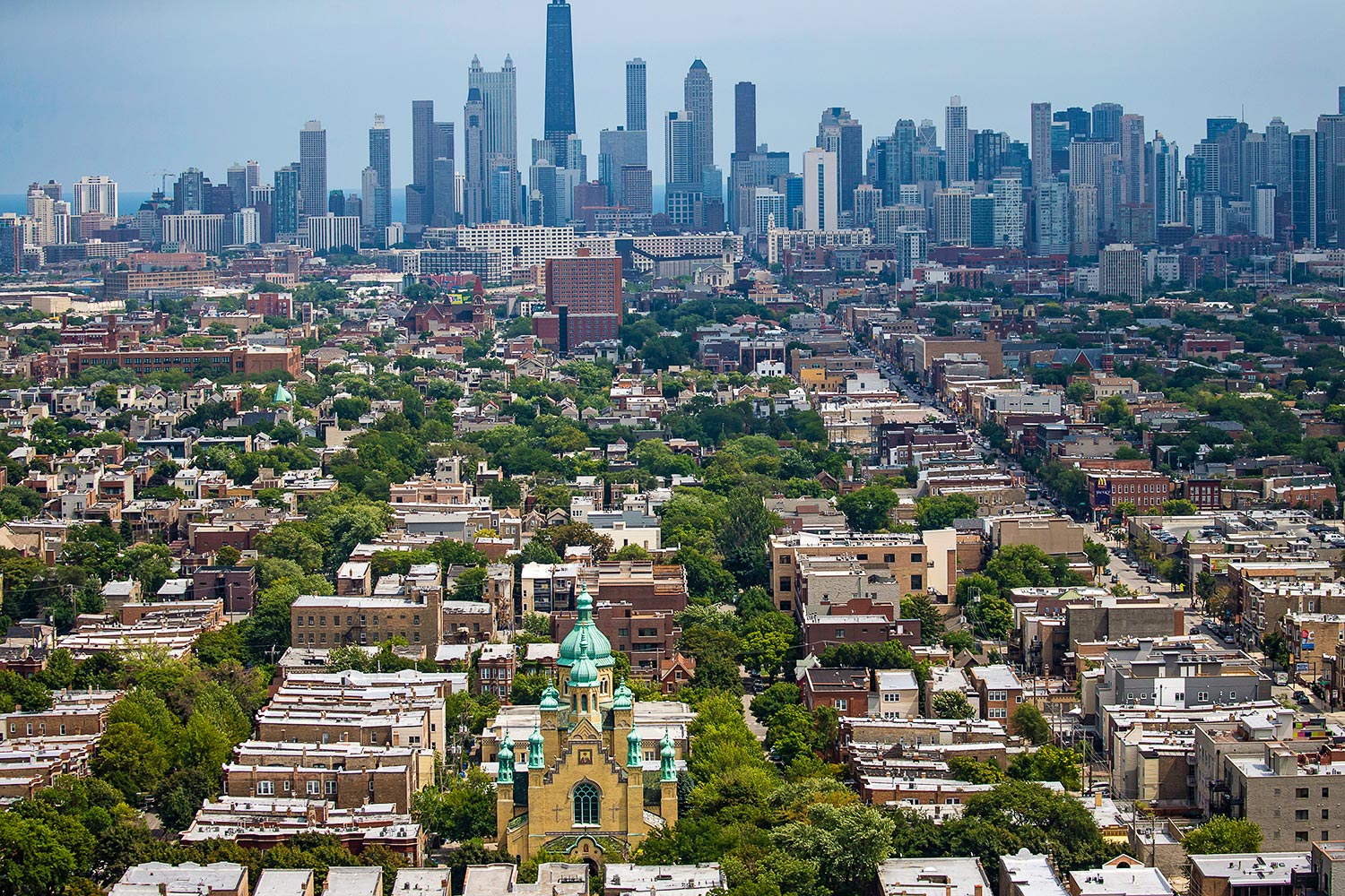 St. Nicholas Ukrainian Catholic Cathedral (bottom, center) in the Ukrainian Village
