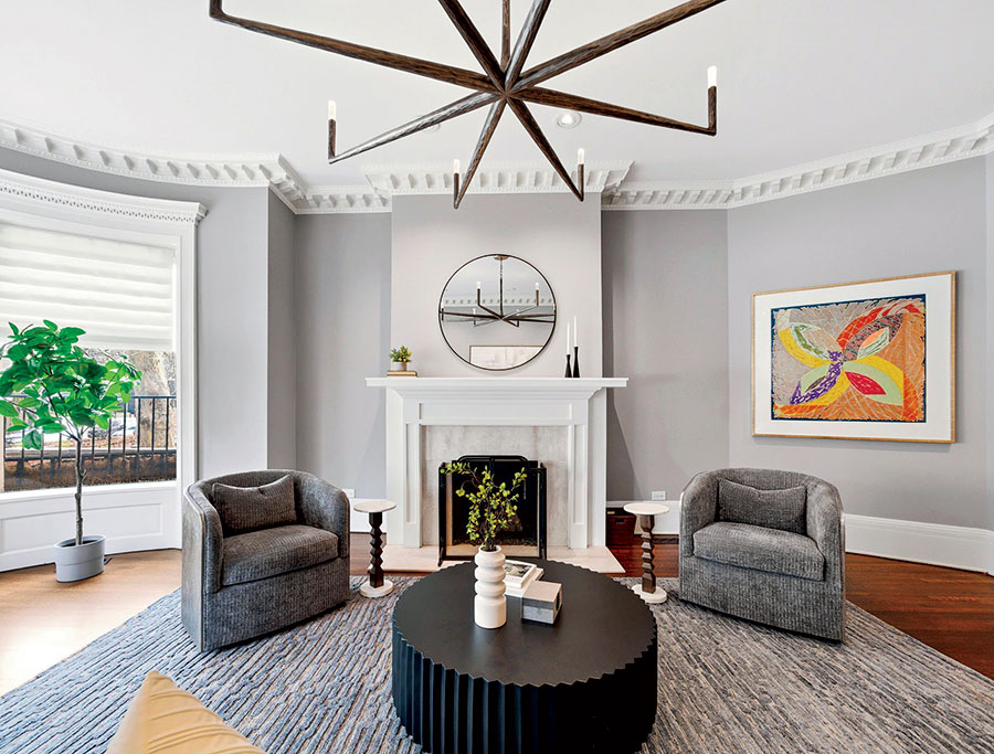 A sitting area with a fireplace inside 1352 North La Salle Drive