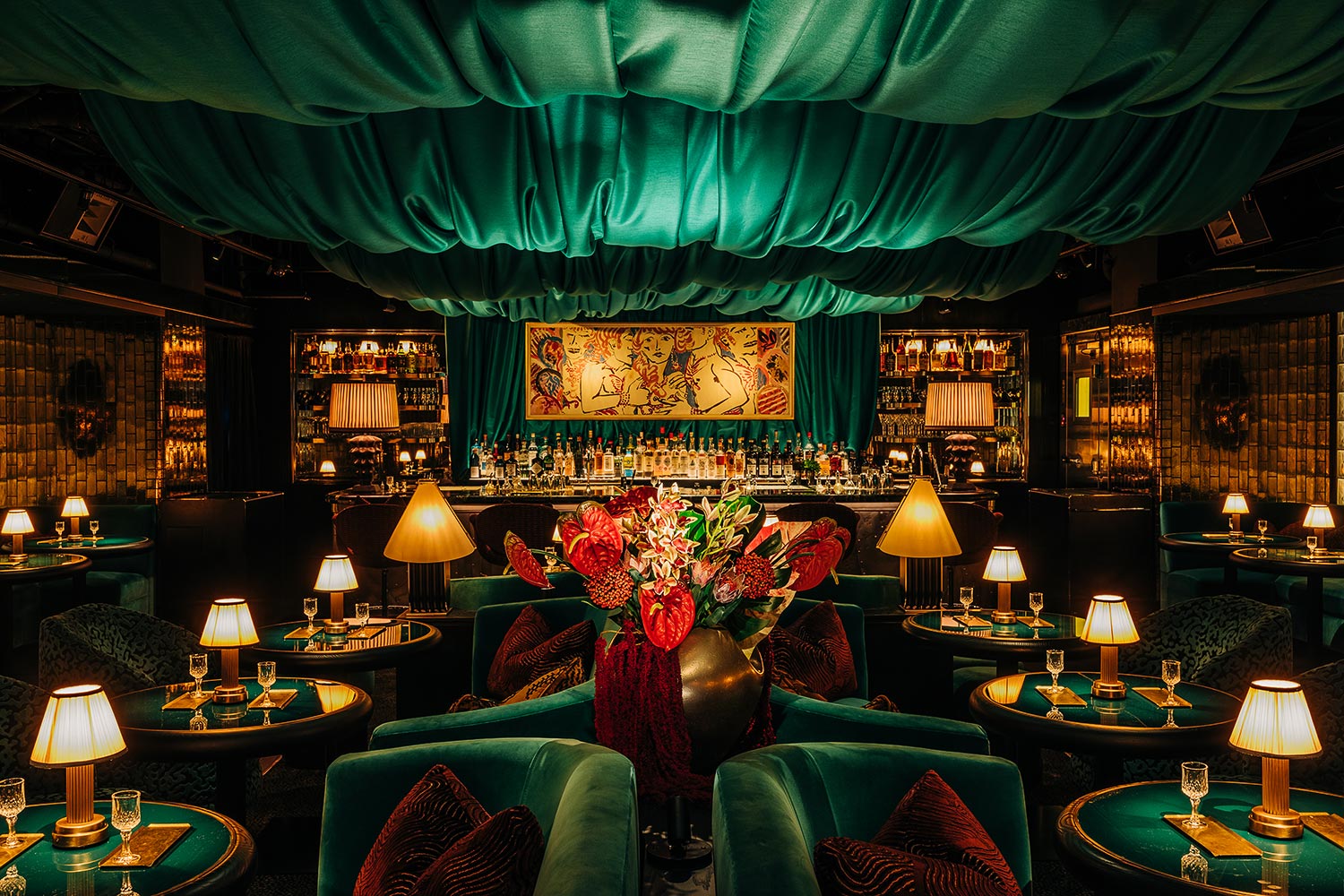 The dining area and bar in Kitty’s Cosmopolitan Club