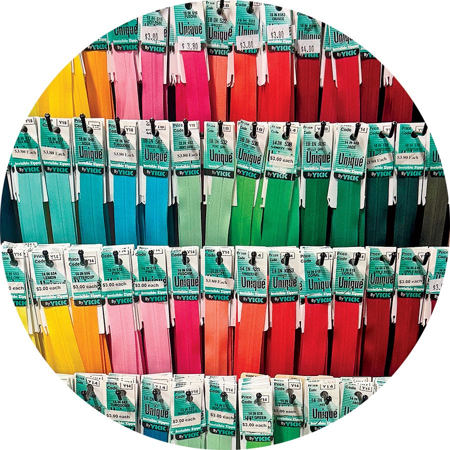 YKK zippers at Fishman’s Fabrics